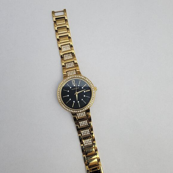 Vintage Watches Armitron Gold Crystal Watch with Black Dial & Link Bracelet - Picture 1 of 10